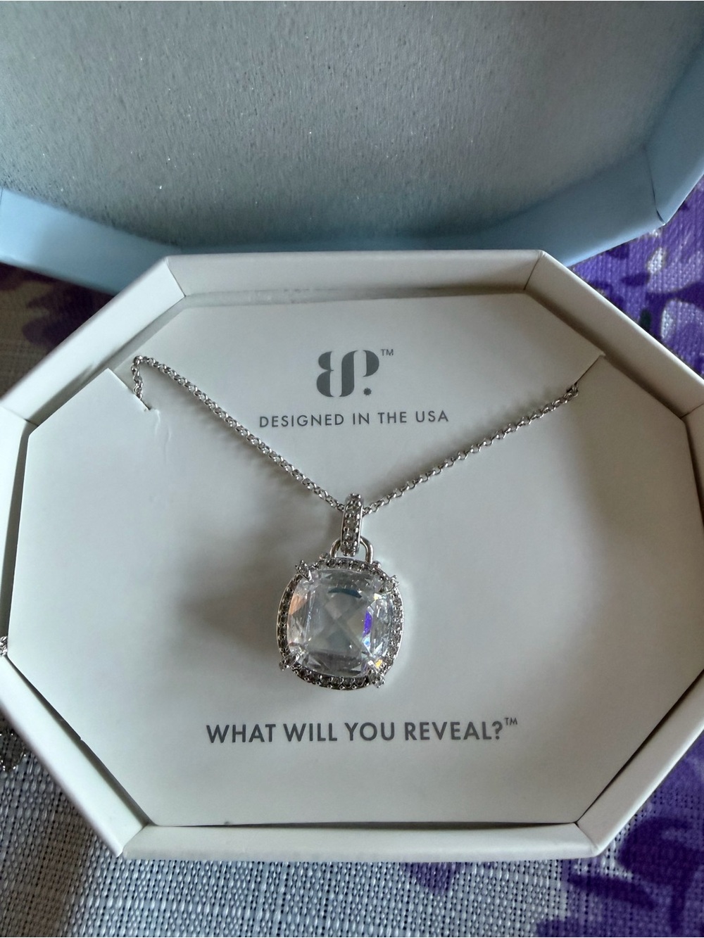 Bomb Party Silver Cushion Clear Crystal Pendant Necklace 16-20” NIB
